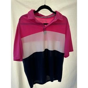 Walter Hagen‎ Mens Polo Golf Shirt Color Block Pink White Navy Size Large